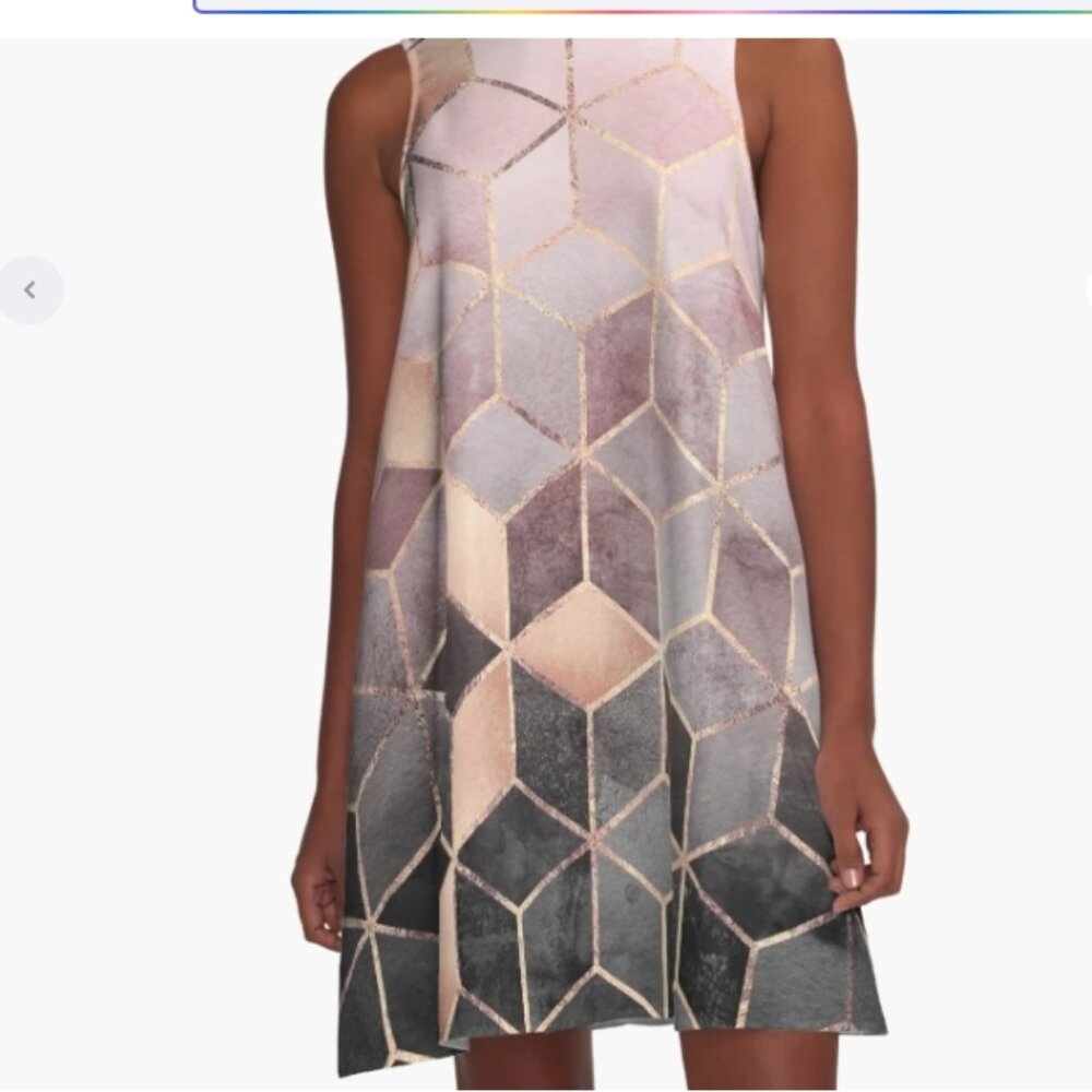 Redbubble Pink & Grey Cubes A-Line Dress